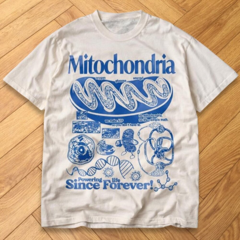White - Mitochondria Science Graphic T-Shirt Biology Nerd